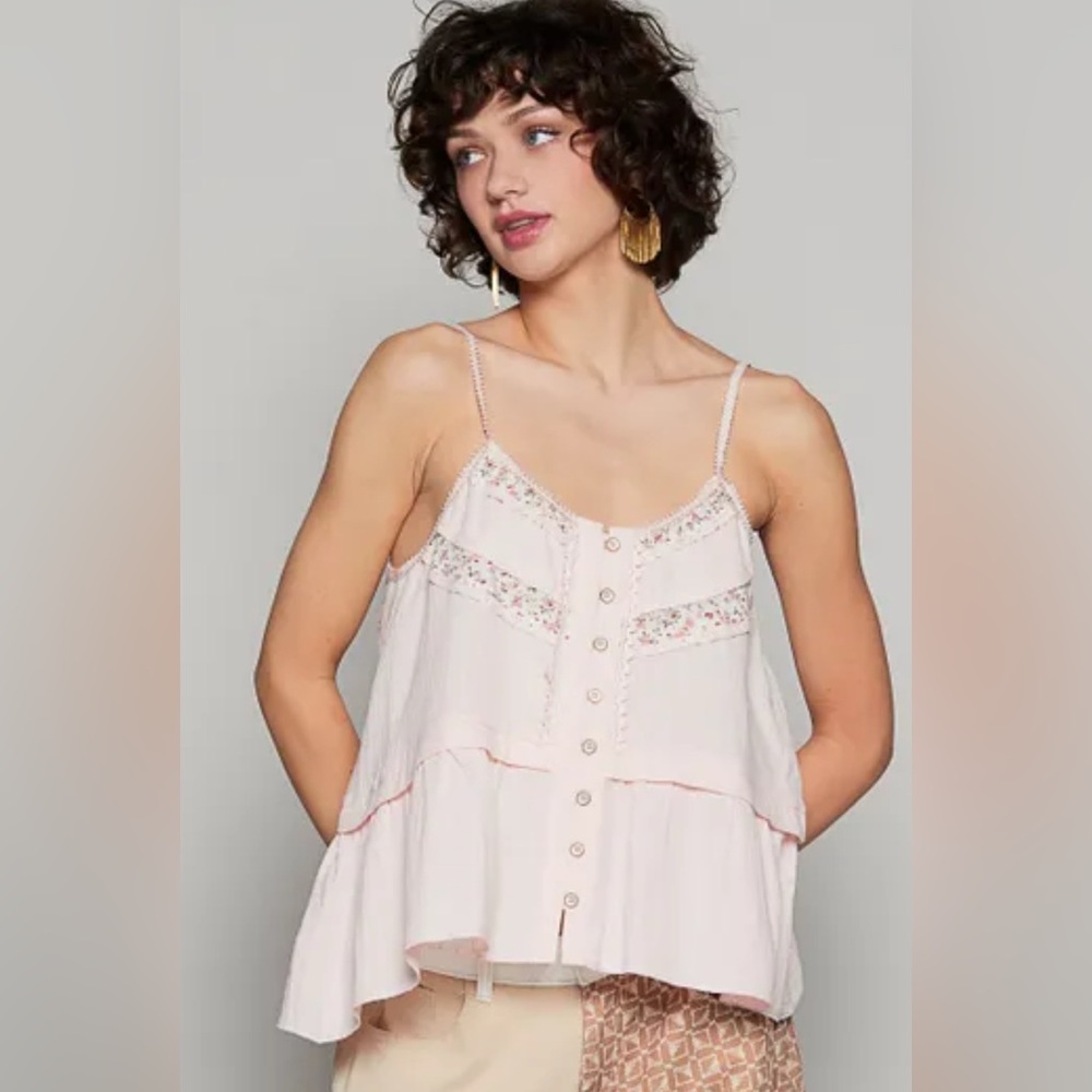 POL Soft Pink Vintage Washed Floral Print Woven Tank